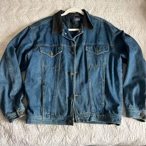 Vintage Boatyard Basics Men’s Denim Jacket with Leather-Lined Collar